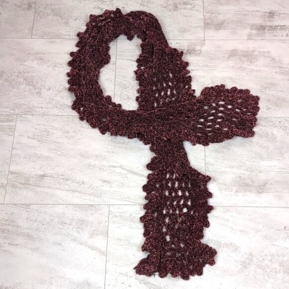 3/$20 Chenille Open Knit Winter Scarf Long Rectangular Purple Flecked Stretchy - Picture 9 of 10